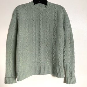 Wool blend pale turquoise cable knit sweater